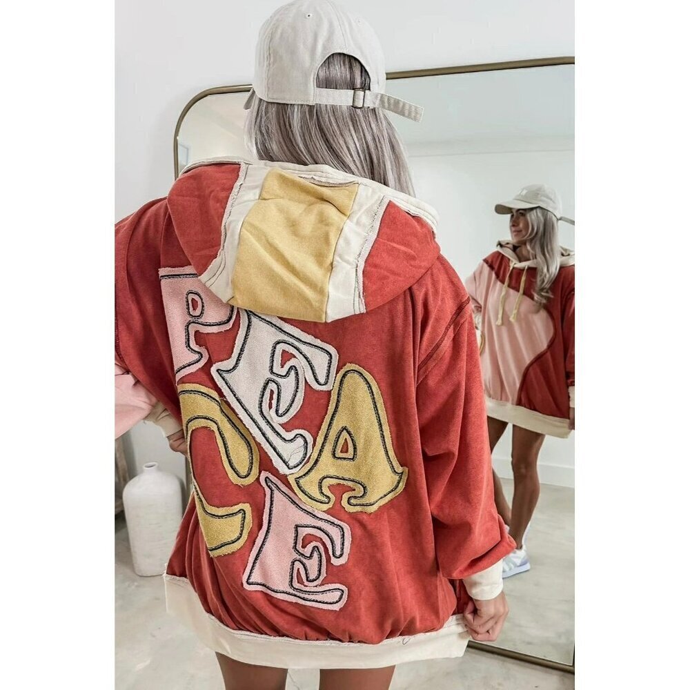 Peace and Harmony Colorblock Mix Hoodie in Clay